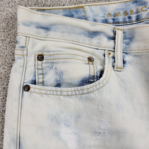American Eagle Womens Shorts 31" Blue Denim Acid Wash Distressed Cut Off Bermuda - Picture 3 of 13